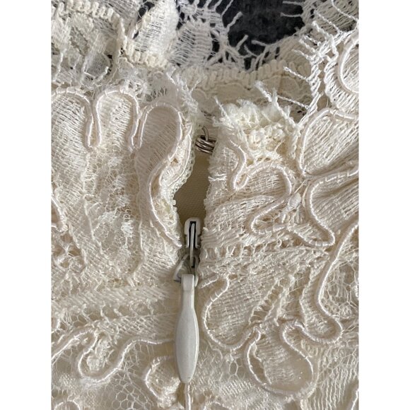 VTG Bridal Dress Wiggle Brocade Lace Cream Ivory Rehearsal Prom Sophia Loren XS - Picture 15 of 16